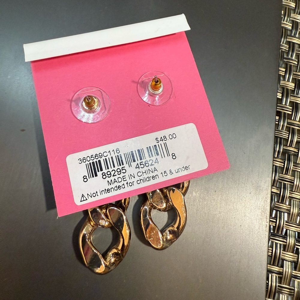 NWT Betsey Johnson Leopard Print Chain Gold Rhinestone Earrings - Picture 4 of 4